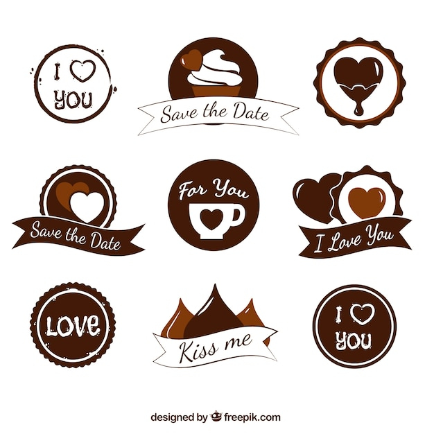 heart,love,design,badge,sticker,chocolate,valentine,celebration,badges,couple,flat,decoration,sweet,stickers,flat design,decorative,celebrate,brown,hearts,valentines