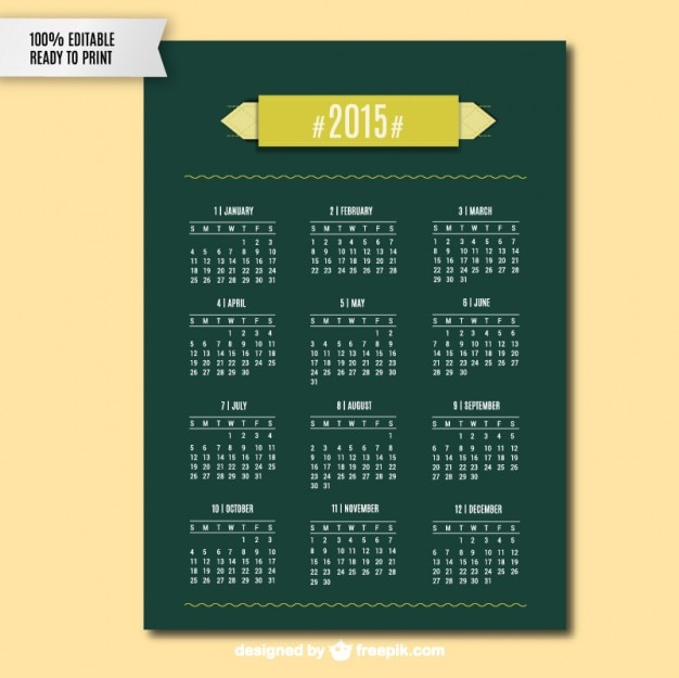  calendar, vintage, design, template, green, art, 2015, agenda, calendar 2015, editable, horizontal, daily, monthly, printable, weekly