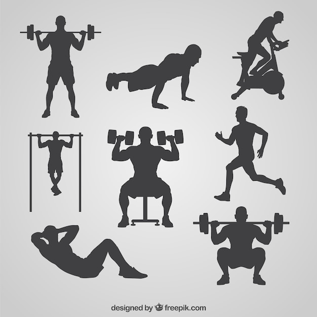  man, sport, fitness, gym, black, silhouette, running, muscle, workout, man silhouette, bodybuilding, silhouettes, running man, collection, sports silhouettes, set, muscle man