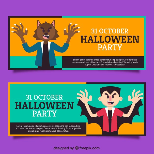 banner,party,design,halloween,banners,celebration,holiday,flat,flat design,pumpkin,horror,halloween party,costume,scary,october,evil,monsters,vampire,terror,dracula