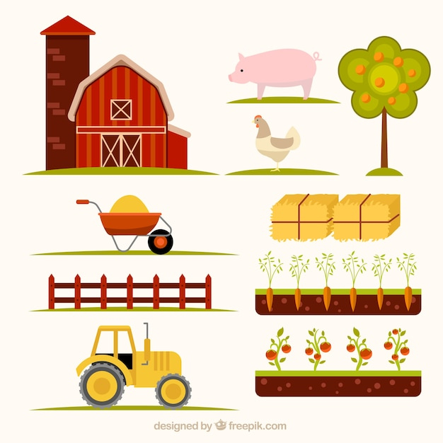  tree, hand, nature, animal, hand drawn, farm, chicken, landscape, vegetables, animals, eco, organic, pig, elements, natural, environment, farmer, development, fence, tractor