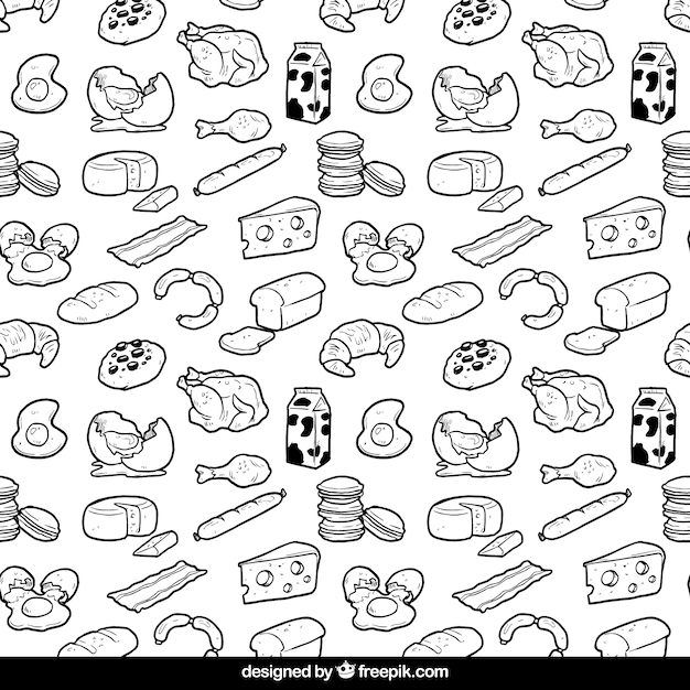 pattern,food,coffee,design,icon,hand,hand drawn,chicken,icons,milk,drink,meat,seamless pattern,illustration,cheese,eat,food icon,seamless,hand icon,meal