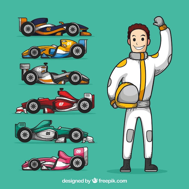 car,design,hand,sport,character,road,hand drawn,team,flat,speed,flat design,racing,auto,helmet,motor,circuit,race,prize,stop,competition