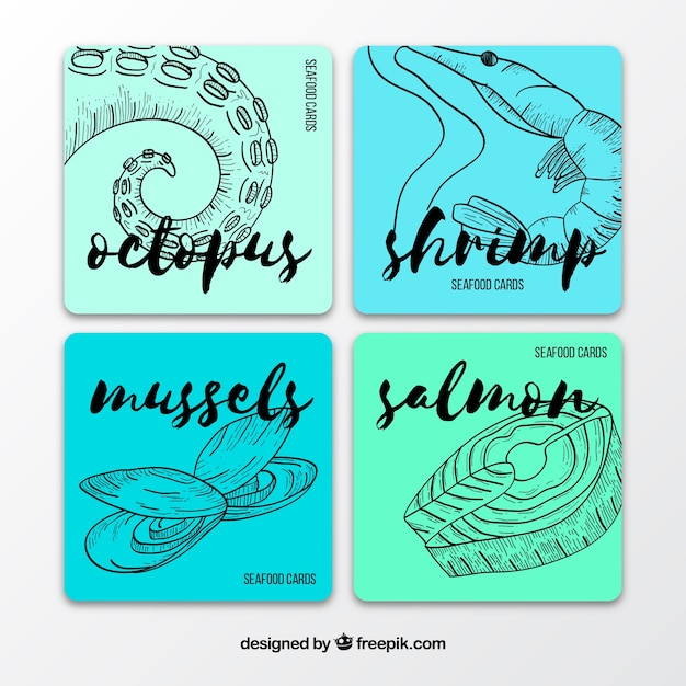 food,card,hand,template,sea,fish,kitchen,hand drawn,cute,cook,cooking,cards,eat,diet,nutrition,eating,octopus,shrimp,beautiful,drawn