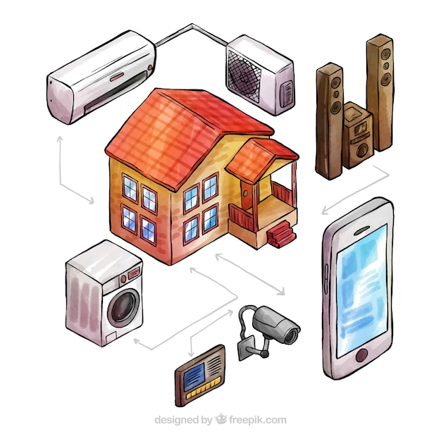 technology,house,hand,home,hand drawn,digital,app,tech,electronic,connect,smart,gadget,device,drawn,concept,wireless,smart home,bluetooth,technological,conectivity