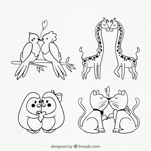 Free: Hand drawn valentine's day animal couple collection 