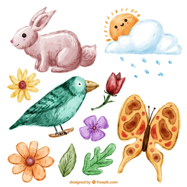 flower,watercolor,floral,flowers,hand,leaf,cloud,nature,bird,animal,sun,butterfly,watercolor flowers,spring,leaves,animals,plant,rabbit,natural,bunny