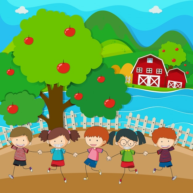 background,food,kids,character,student,farm,fruit,landscape,art,happy,graphic,kid,child,apple,boy,drawing,kids background,food background,illustration