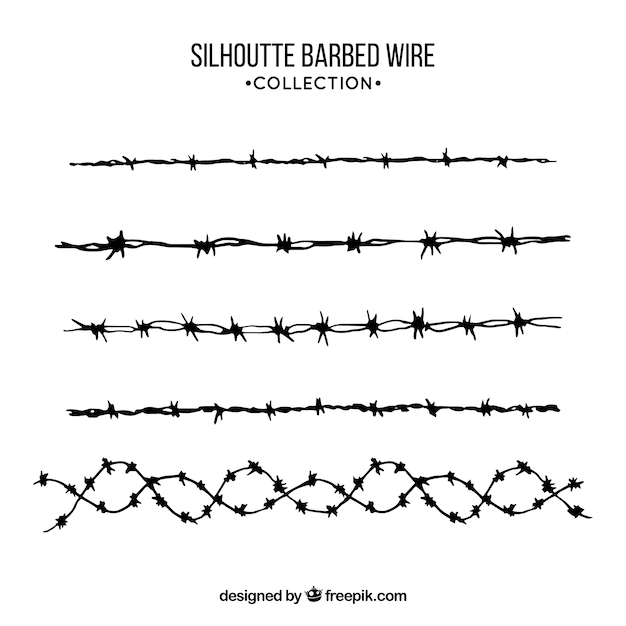 line,silhouette,metal,shape,security,form,military,fence,protection,wire,pack,collection,set,horizontal,barbed wire,barbed