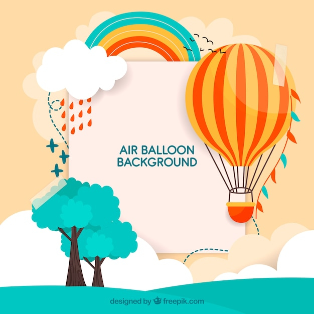  background, hand, sky, hand drawn, landscape, rainbow, balloon, clouds, backdrop, birds, trees, colors, hot air balloon, air, fresh, style, drawn, fresh air