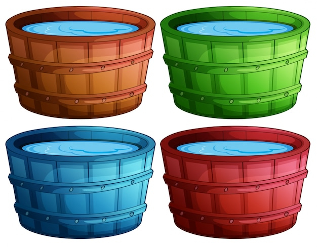 color,drawing,illustration,wooden,barrel,different,tradition,four,buckets