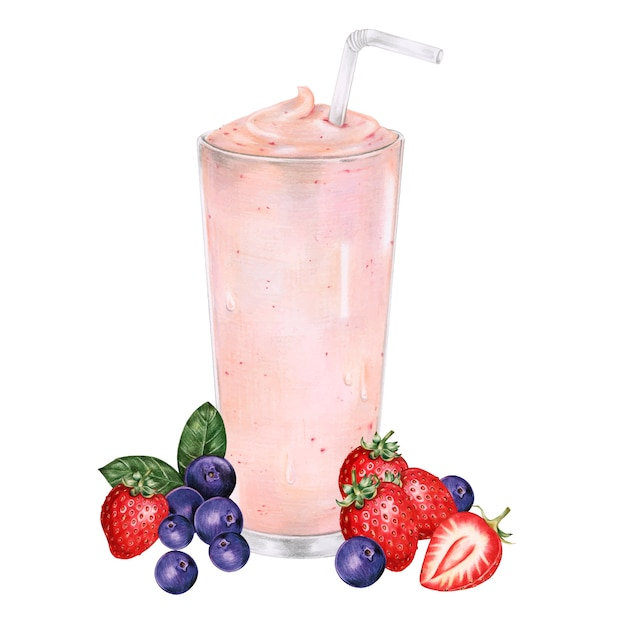 watercolor,summer,fruit,fruits,glass,drink,illustration,strawberry,cold,fresh,style,smoothie,straw,beverage,blueberry,shake,frappe,mixed