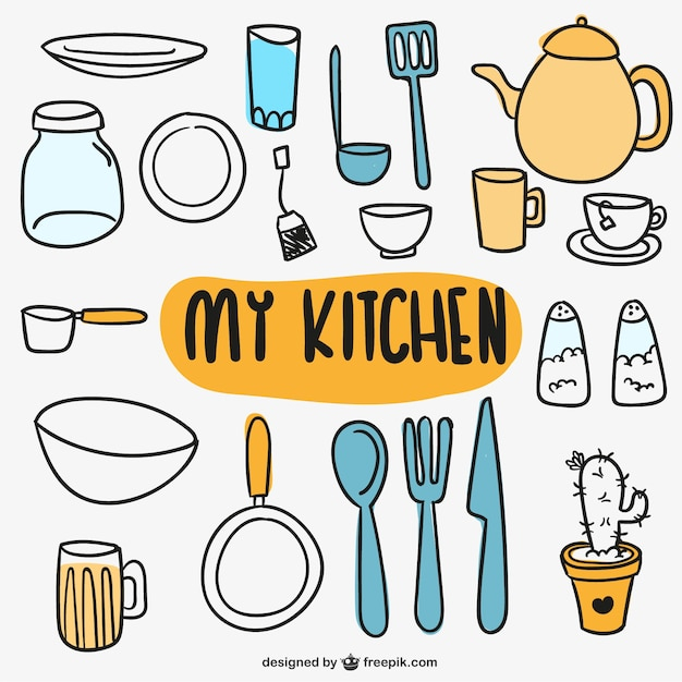 Free: Kitchen utensils doodles 