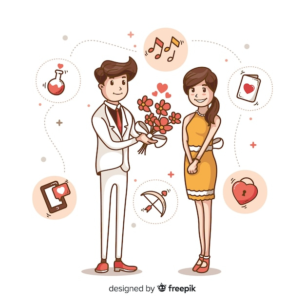 wedding,music,heart,flowers,love,hand,man,character,hand drawn,happy,couple,bride,drawing,ring,lock,hand drawing,marriage,wedding ring,romantic,engagement
