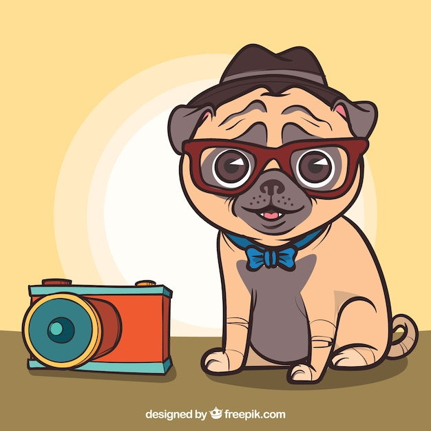 hand,camera,dog,animal,hand drawn,cute,happy,bow,colorful,glasses,pet,hat,drawing,smiley,fun,photographer,tie,funny,hand drawing,bow tie