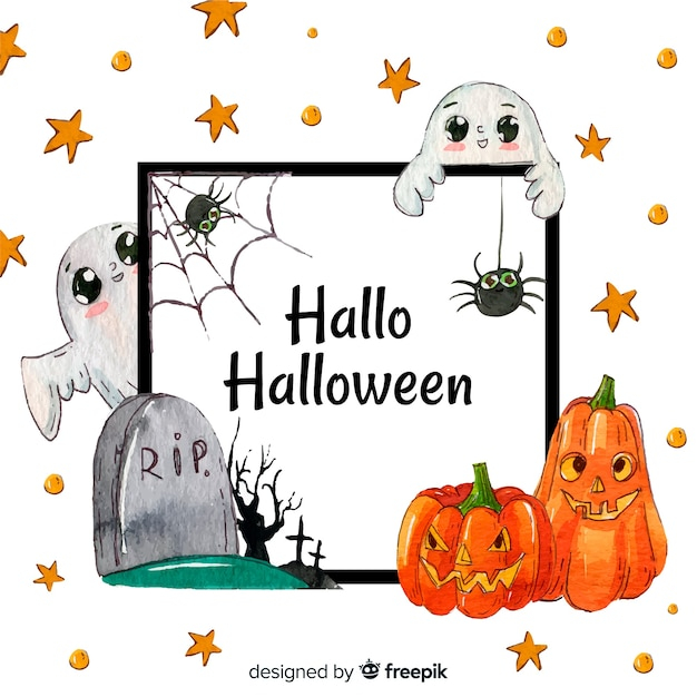 frame,watercolor,party,border,ornament,halloween,cute,celebration,holiday,decoration,decorative,ornamental,pumpkin,walking,ghost,horror,spider,lovely