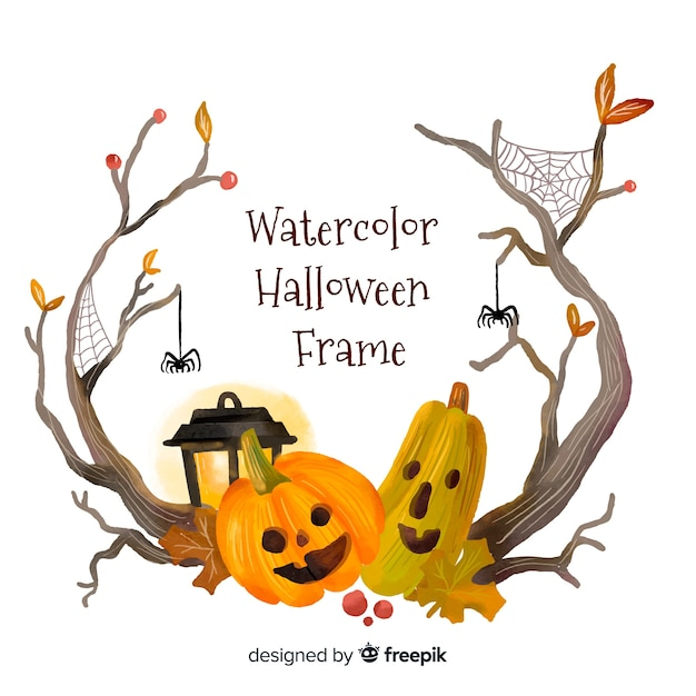 frame,watercolor,party,border,ornament,halloween,cute,celebration,web,holiday,decoration,decorative,ornamental,pumpkin,walking,horror,spider,branches,lovely