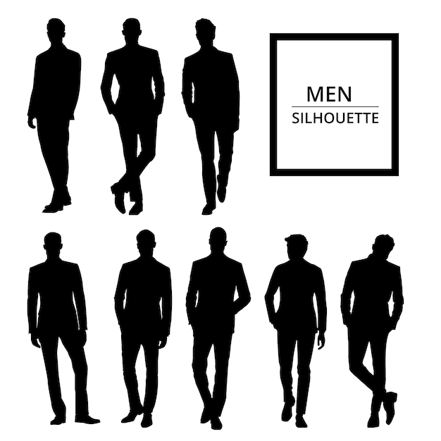  people, man, fashion, black, silhouette, clothes, human, social, shape, white, men, clothing, tie, shoe, suit, model, dark, silhouettes, formal, trend