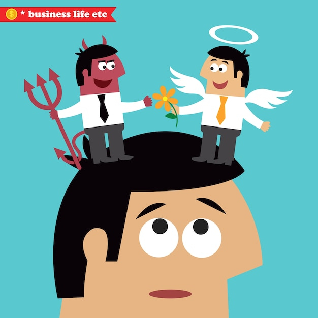 business,people,man,office,angel,person,businessman,business people,business man,thinking,illustration,wing,life,think,good,devil,angel wings,confused,choice