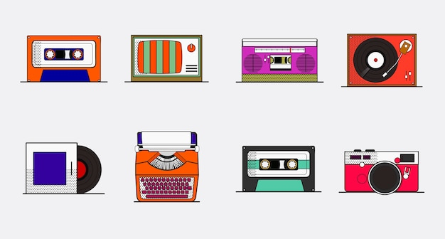music,school,camera,retro,graphic,film,tv,radio,media,tape,old,television,classic,entertainment,device,typewriter,old school,cassette,collection