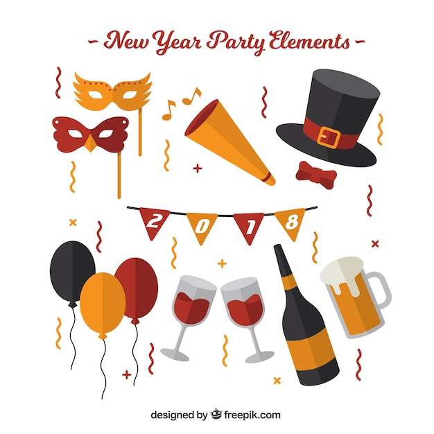 happy new year,new year,party,design,celebration,happy,holiday,event,happy holidays,flat,champagne,new,hat,elements,flat design,december,celebrate,year,festive,season
