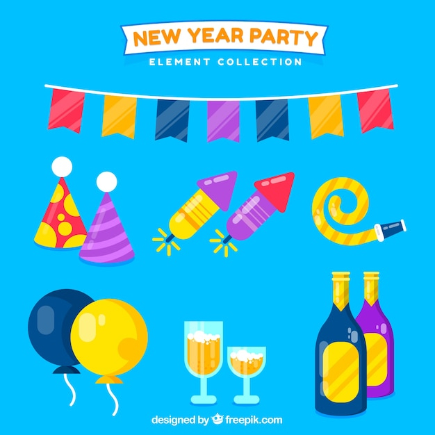 happy new year,new year,party,design,celebration,happy,holiday,event,happy holidays,flat,champagne,new,balloons,elements,flat design,december,celebrate,year,festive,season