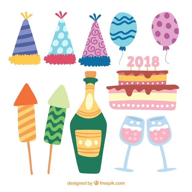 happy new year,new year,party,hand,cake,hand drawn,celebration,happy,holiday,event,happy holidays,champagne,new,elements,december,celebrate,year,festive,season,drawn