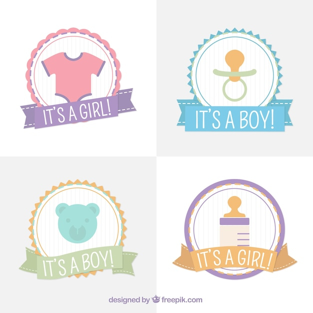 ribbon,baby,design,badge,baby shower,badges,child,flat,decoration,new,round,colors,pastel,stickers,flat design,decorative,announcement,shower,birth,pack