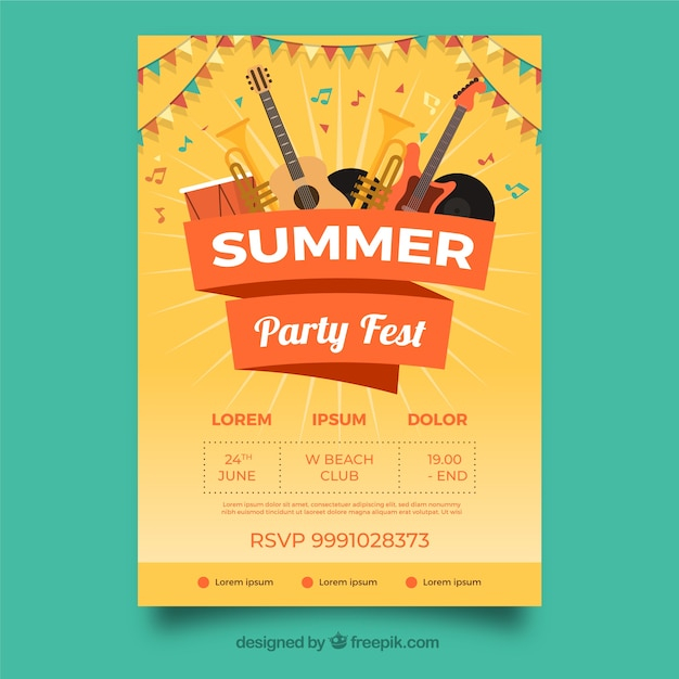  poster, music, party, summer, template, festival, concert, print, instruments, fest, ready, ready to print, with, to