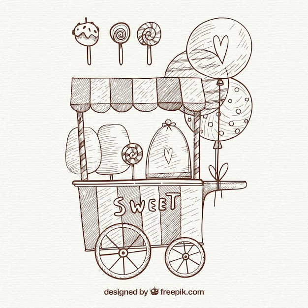 food,love,hand,hand drawn,ice cream,candy,pencil,ice,drawing,balloons,sweet,fun,dessert,hearts,cart,stand,hand drawing,cream,eating,sugar
