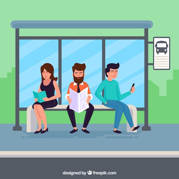 people,travel,book,design,character,bus,flat,newspaper,transport,flat design,service,reading,motor,traffic,transportation,stop,urban,characters,vehicle,read