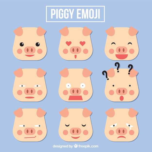Free: Pig emoji set in geometric style 