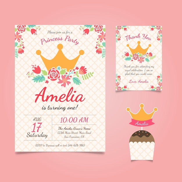  flower, birthday, floral, invitation, happy birthday, party, ornament, children, template, crown, pink, cute, happy, colorful, birthday card, birthday invitation, princess, royal, invite, queen