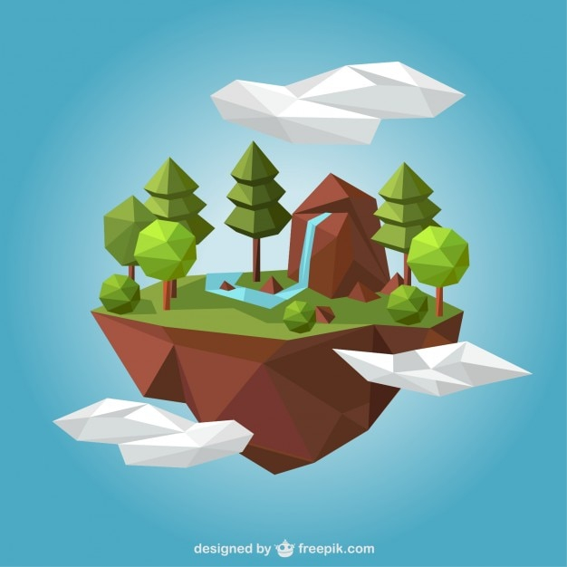 nature,forest,landscape,polygonal,style,waterfall,countryside,polygons,rural,low