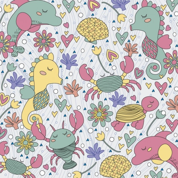 background,flower,heart,flowers,sea,hand drawn,wallpaper,cute,animals,backdrop,plant,colorful background,flower background,colors,pastel,illustration,hearts,turtle,dolphin,cute animals