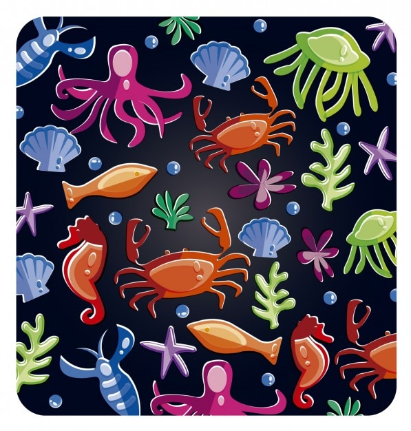 star,sea,fish,horse,ocean,illustration,life,octopus,crab,buble,seaweed,jellyfish,bubles,sea life,sea horse,star fish,clamp,creatures,ocean life