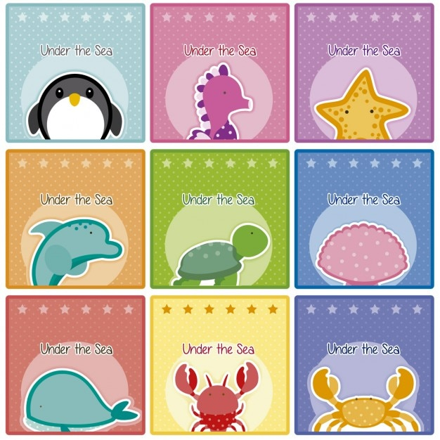 card,star,cartoon,sea,fish,world,stars,colorful,horse,ocean,illustration,cards,penguin,turtle,whale,dolphin,crab,sea horse,star fish,crabs