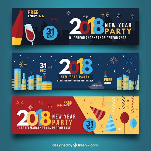 banner,happy new year,new year,party,design,banners,celebration,happy,holiday,event,happy holidays,flat,new,flat design,december,celebrate,year,festive,season,2018
