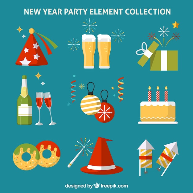 happy new year,new year,party,design,cake,celebration,happy,holiday,event,happy holidays,flat,new,elements,december,celebrate,year,festive,season,new year eve,set