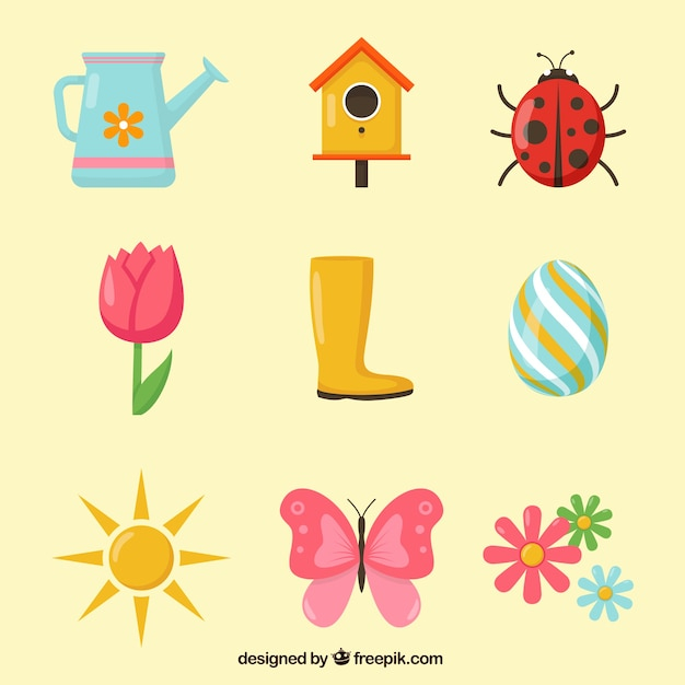 flower,floral,flowers,nature,sun,butterfly,spring,plant,elements,natural,blossom,tulip,beautiful,ladybug,season,spring flowers,sunny,set,watering can,bloom
