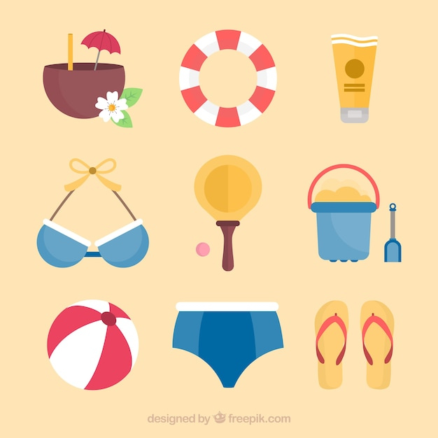 summer,beach,sea,sun,icons,holiday,clothes,flat,cube,elements,coconut,vacation,sunshine,style,bikini,season,pack,collection,shovel,set