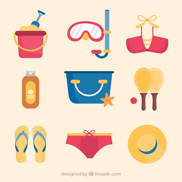 summer,beach,sea,sun,icons,holiday,clothes,flat,hat,cube,elements,vacation,sunshine,style,bikini,season,pack,collection,shovel,set