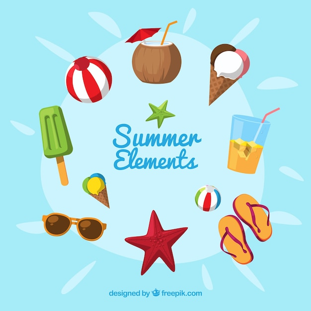 food,summer,beach,sea,sun,holiday,clothes,flat,ice,elements,drinks,sunglasses,vacation,sunshine,style,season,pack,collection,set,summertime