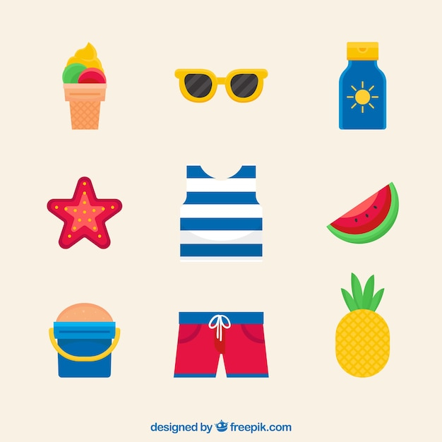 food,summer,beach,sea,sun,ice cream,fruits,holiday,clothes,flat,ice,elements,sunglasses,vacation,cream,sunshine,style,season,pack,collection