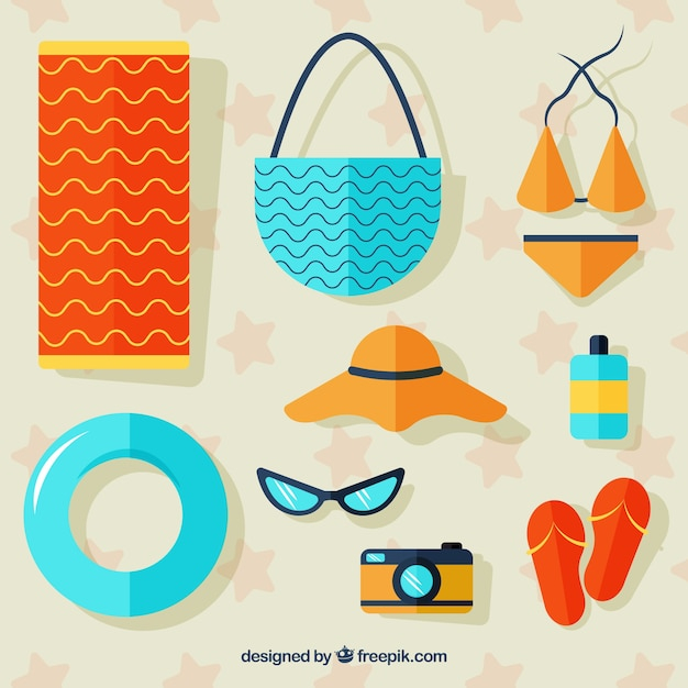 food,summer,camera,beach,sea,sun,holiday,clothes,bag,flat,elements,sunglasses,vacation,sunshine,style,bikini,season,towel,pack,collection