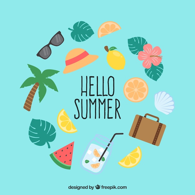 food,hand,summer,beach,sea,sun,hand drawn,fruits,holiday,clothes,drink,elements,plants,vacation,sunshine,luggage,style,season,drawn,pack