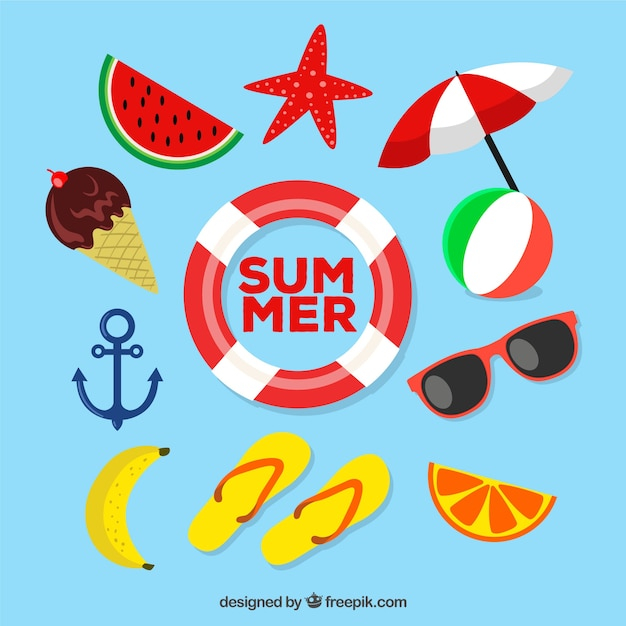 food,summer,beach,sea,sun,ice cream,fruits,holiday,flat,ice,umbrella,elements,sunglasses,vacation,cream,sunshine,style,season,pack,collection