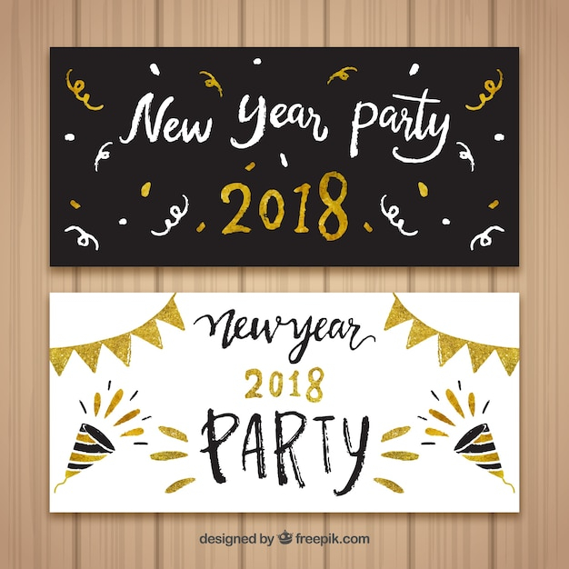 banner,happy new year,new year,party,hand,template,banners,hand drawn,ornaments,celebration,black,happy,holiday,event,golden,happy holidays,white,decoration,new,fun