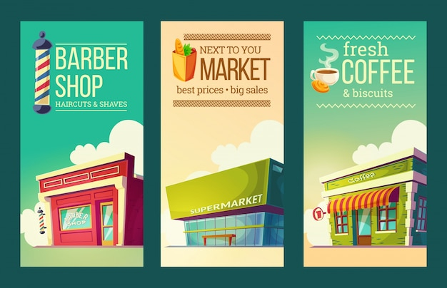  background, banner, food, vintage, business, sale, coffee, city, house, building, cartoon, retro, banners, marketing, banner background, shop, colorful, sign, barber, architecture