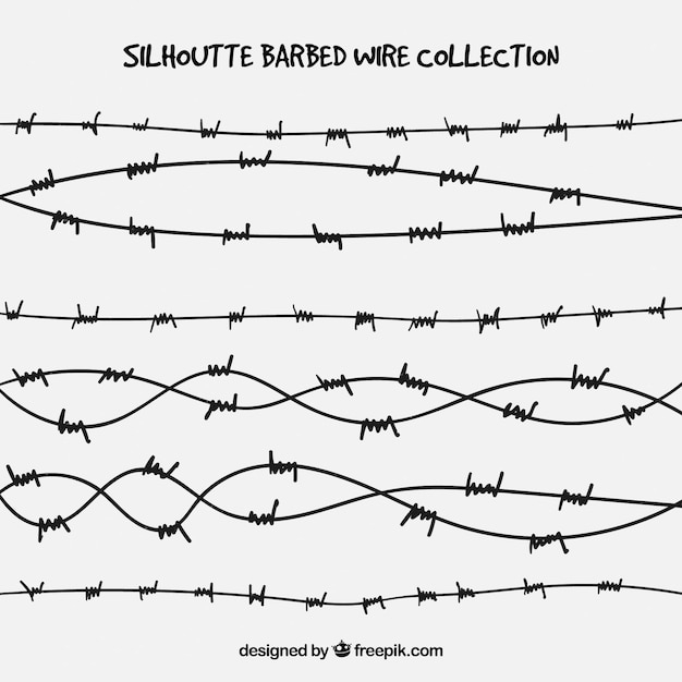 line,silhouette,metal,shape,security,form,military,fence,protection,wire,pack,collection,set,barbed wire,barbed